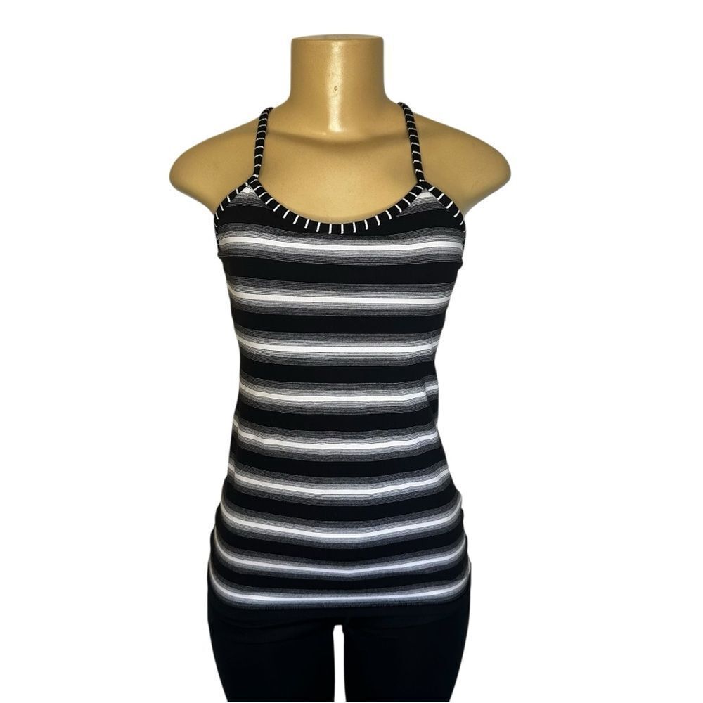 Lululemon power y tank striped size 6 black white